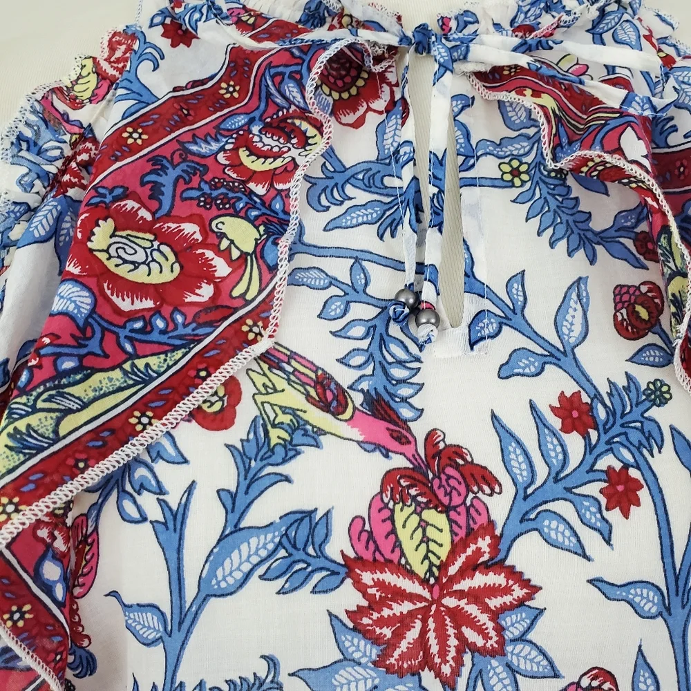 Point Sur J. Crew Ruffle Block Print Top - Picture 5 of 14